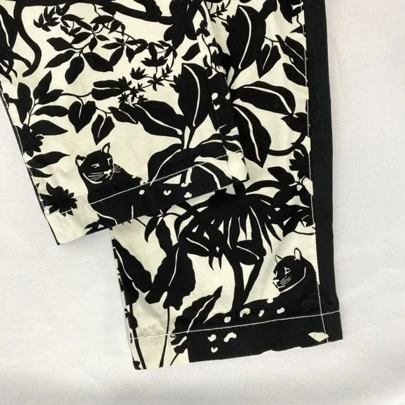 MAEVE BY ANTHROPOLOGIE TENLEY BLACK WHITE JUNGLE ANIMAL PRINT TWILL TRACK PANTS - Picture 9 of 11